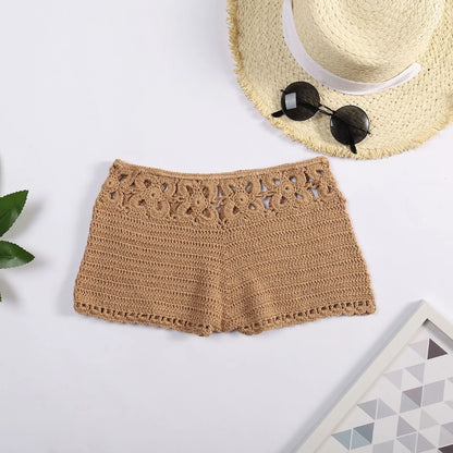 Women Sexy Knit Shorts Summer Hollow Out Beach Swimming Surf Board Casual Hot Mini Solid Home Crochet Cotton Net Loose Shorts