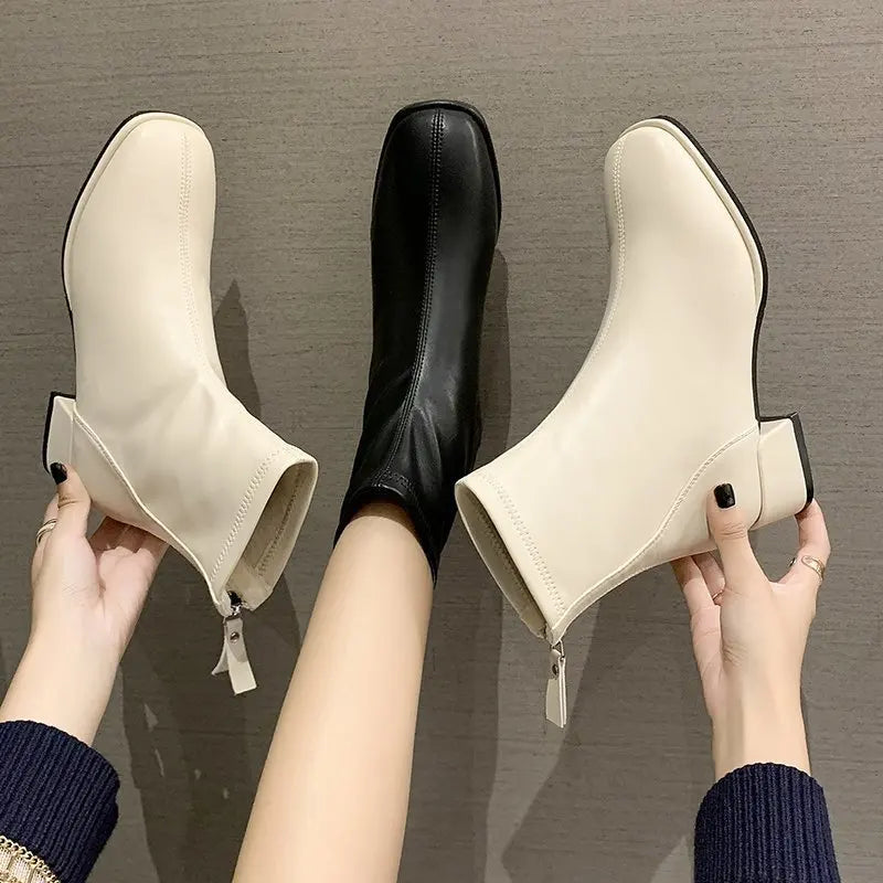 Chaussettes élastiques bottes mode bottines femmes talon haut épais talon bout carré bottes courtes femmes rétro 2022 nouvelles chaussures pour dames