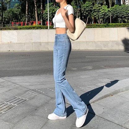 ZOENOVAผู้หญิงFlareกางเกงยีนส์เอวสูงFlt Skinny Jean Femeeกางเกง 2023 Hot Elasticแฟชั่นเกาหลีY2K Denimกางเกงกางเกง 4 สี