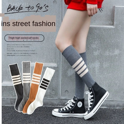 Korea Style Women Long Socks Warm Calf Cotton Socks Knee Socks Fashion Ladies Knee High Striped Socks Girls School Lolita Socks