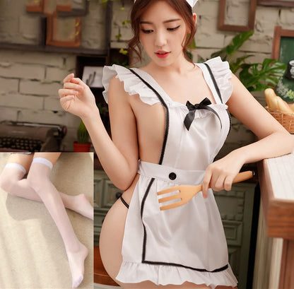 Plus Size Lingerie Cosplay Maid Dress Sexy Chef Uniform Temptation Pajamas Couple Sex Suit Nightdress Lace Apron Women's Costume