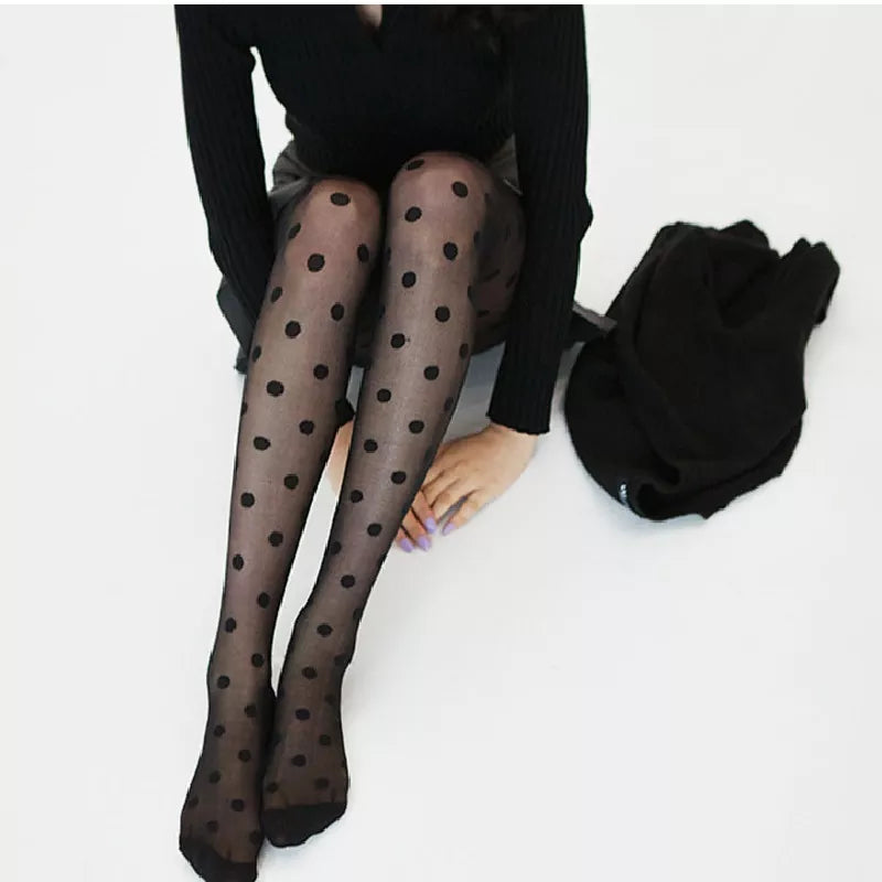 Collants classiques en soie à petits pois pour femmes, bas fins en Faux tatouage Vintage, bonneterie féminine