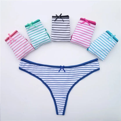 Cotton Thong Panties Sexy G-Strings Women Briefs Set Girls Ladies Underpants Stripe Underwear Female Lingerie 5 Pcs/lot