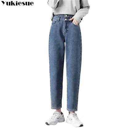 ฤดูหนาวใหม่ WARM DENIM Haren กางเกง FashionHarajuku Casual Thicken WARM High เอวกางเกงตรง Jean ขนแกะ VINTAGE ผู้หญิงกำมะหยี่