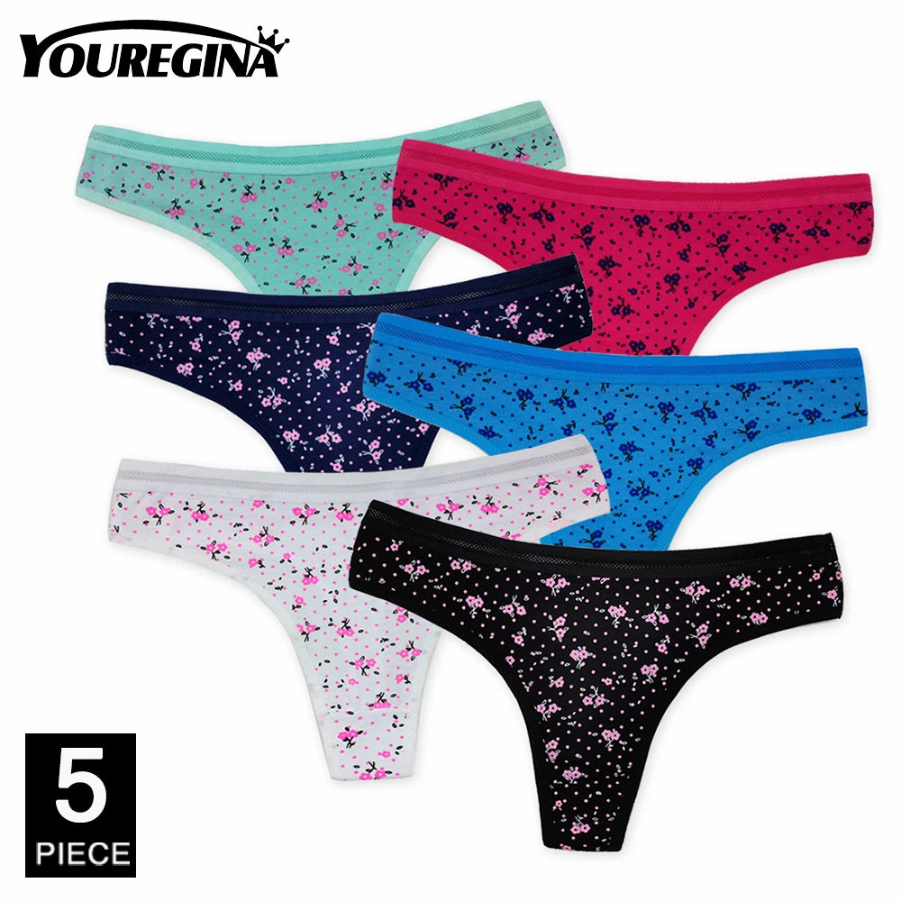 String Sexy en coton pour femmes, culotte à cordes G pour dames, Tanga imprimé étoile à pois, sous-vêtements pour filles, sous-vêtements intimes, 5 pièces/lot