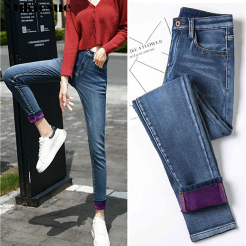 Winter Warm Jeans Woman 2022 High Waist Casual Velvet Ladies Trousers Female Pantalon Denim jeans for Women Pants clothe 40