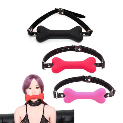 Sexy PU Leather Buckle Straps Silicone Dog Bone oral fixation Mouth Gag for couple Slave BDSM Toys adult games restraints  estim