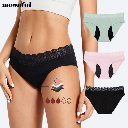 Menstrual Panties for Women Cotton Abundant Flow Period Underwear Leak Proof Menstrual Period Panties for Menstruation Girl Lace