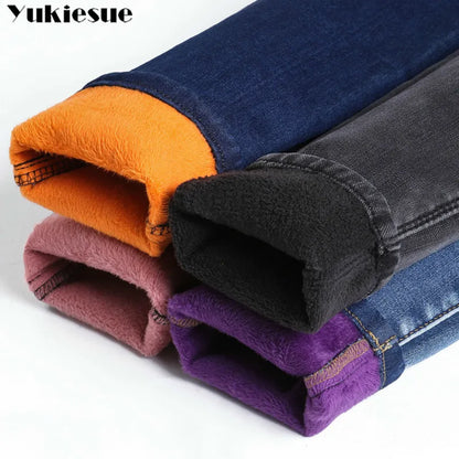 Winter Warm Jeans Woman 2022 High Waist Casual Velvet Ladies Trousers Female Pantalon Denim jeans for Women Pants clothe 40