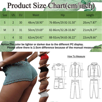 Women Sexy Knit Shorts Summer Hollow Out Beach Swimming Surf Board Casual Hot Mini Solid Home Crochet Cotton Net Loose Shorts