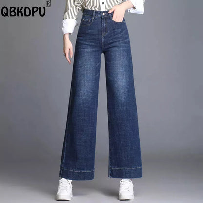 Oversize 34 กางเกงยีนส์ผู้หญิงกางเกงขากว้างเอวสูงล้าง High Street Vaqueros ข้อเท้าความยาว Office Lady Denim กางเกง