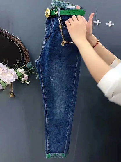 2023 NEW Spring Autumn High Waist Straight Jeans Loose Fit Stretch Haren Denim Pants Ladies Ankle-Length Jeans Pants