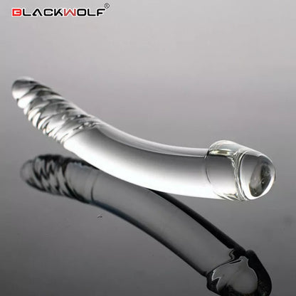 Black Wolf Pyrex Glass Dildo Artificial Fake Penis with Crystal Anal Butt Plug G Spot Masturbation Adult Sex Toys for Women