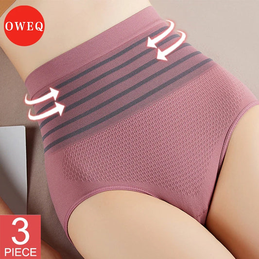 OWEQ Body Shaper ผู้หญิงไม่มีรอยต่อเอวสูงหลังคลอดยกสะโพก Shaping กางเกงลาย Tummy เทรนเนอร์ Lingere 3 ชิ้น/เซ็ต