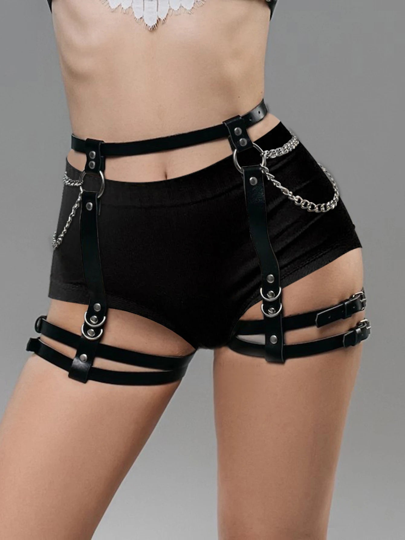 UYEE Sexy Punk Harness Garter Belt Adult Fetish Waist Harness Body Strap for Women's Lingerie Underwear PU Leather Accessories