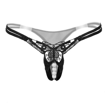 Papillon avec perles Tangas femmes Sexy G String sous-vêtements Sexy tongs dames dentelle Lingerie Sexy culotte transparente