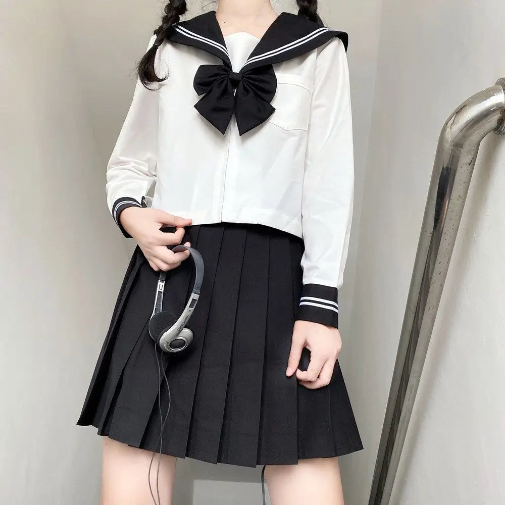 Uniforme d'école japonaise JK pour marin noir, ensembles d'uniformes de marin de dessin animé de base, Costume de la marine pour femmes et filles