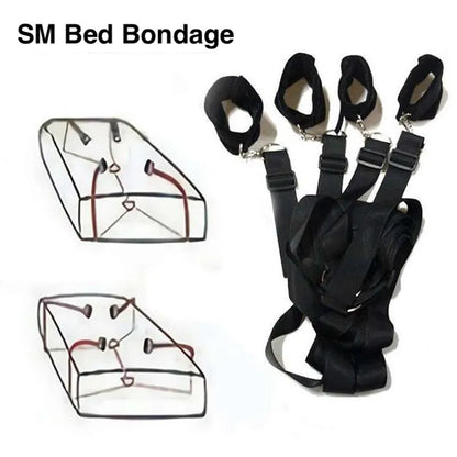 BDSM Bondage Set Adult Sex Game Handcuff Ankle Restraints Sextoy Couple Slave Sex Products Erotic Bed Strap System SM Soft Cuffs