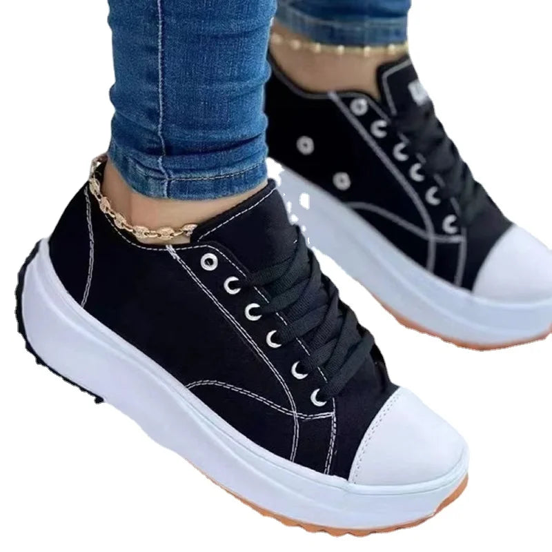 Grande taille femme plate-forme baskets femmes chaussures décontractées femme toile chaussures Tennis dames chaussures grosses baskets à lacets chaussure