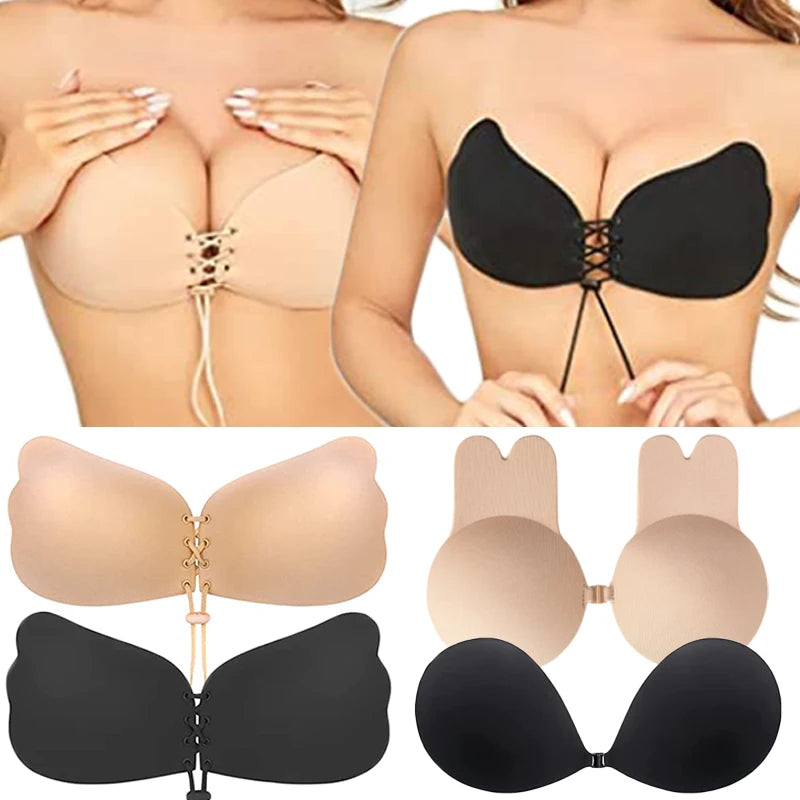 ซิลิโคน Push Up Bra Self กาวที่มองไม่เห็น Bras กาว Breast Pasty Nu Bra หน้าอกที่มองไม่เห็น Bra หัวนม Pads