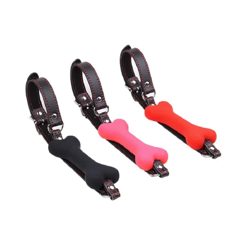 Sexy PU Leather Buckle Straps Silicone Dog Bone oral fixation Mouth Gag for couple Slave BDSM Toys adult games restraints  estim