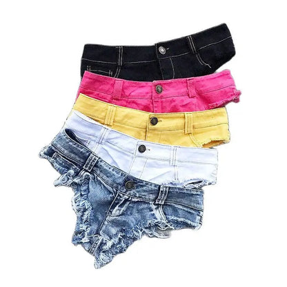 Qisin 2023 New Women Sexy Low Waist Hole Tassel Denim Shorts Jeans Thong Short Feminino