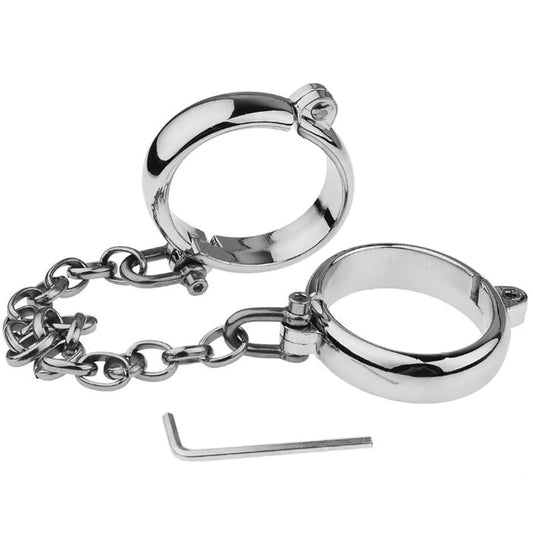 Handcuffs ข้อเท้า Cuff รูปไข่ประเภทโลหะ Bondage ล็อค BDSM Fetish สวมใส่โซ่ Bondage Harness เกมเพศ Slave Restraints คู่