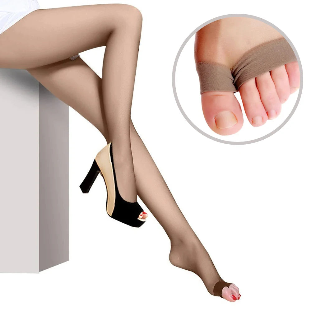 Collants Sexy pour femmes, avec doigts, bout ouvert, effet peau, en Nylon, élastiques, cuisses hautes, bas longs pour dames