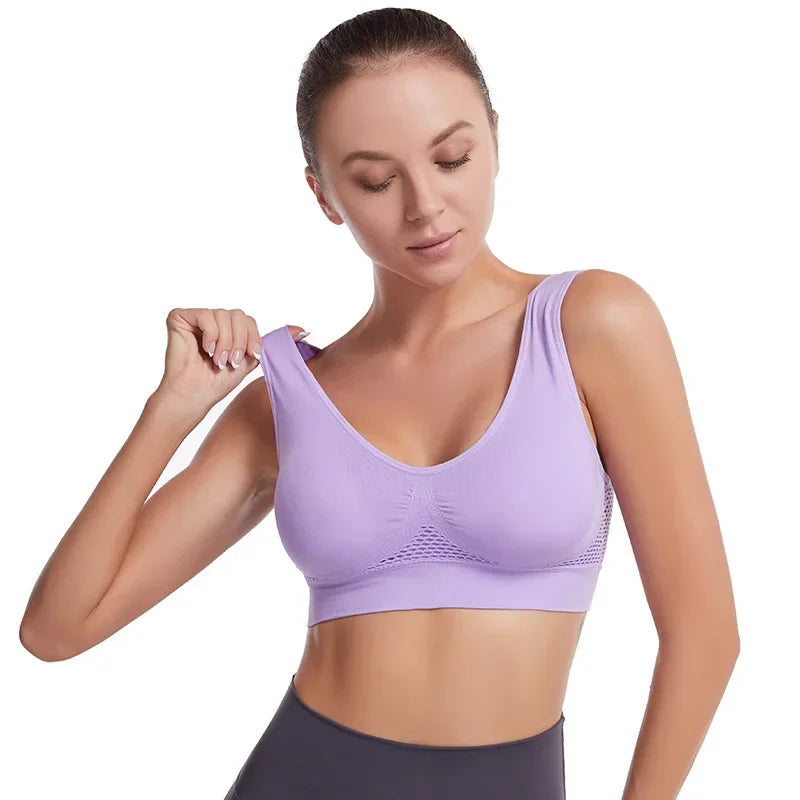 Sports Bra Women Hollow Mesh Gym Jogging Crop Top Female More Size Tops Yoga Fitness Vest Sujetador Push Up Sport Bras for Women