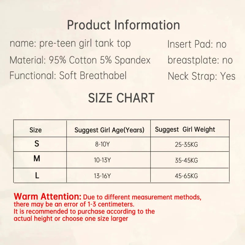 Cotton Training Teenager Girls Bras Kids Clothes Tops Teens Girl Vest Comfort Young Girl Underwear Sport Bras Casual Solid Color