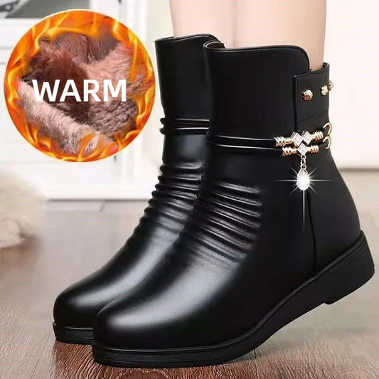 Elegant Women Boots 2023 Winter Warm Pu Leather Sexy Rhinestone Women's Snow Boots Fashion Designer Shoes Concise Botas De Mujer