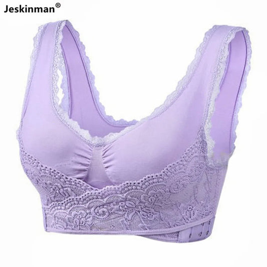 Women Front Cross Side Buckle Daily Bras Lace Edge Gathered Support Breast Yoga Bras Comfort Breathable Lady Girl Sport Bras