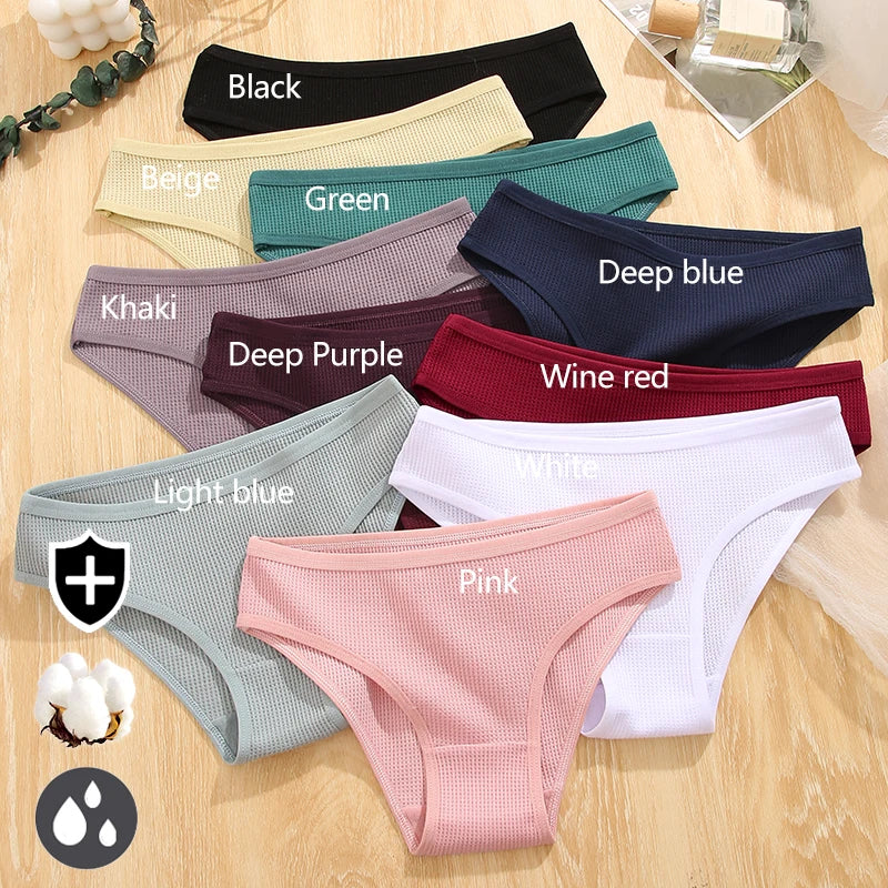 FINETOO 3Pcs Cotton Panties Women's Comfortable Briefs Waffle Style Underwear Female S-XL Soft Underpants Ladies Panties 2023