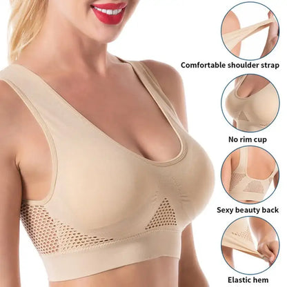 Breathable Cool Lift Up Air Bra Seamless Wire Free Cooling Comfort Breathable Bra Removable Pads Yoga Sport  Bra