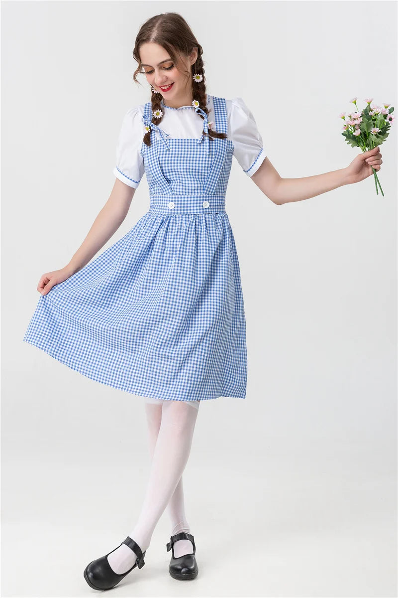 Robe à carreaux bleue Dorothy pour adulte, Costume d'halloween Cosplay Oktoberfest Dirndl pour femmes