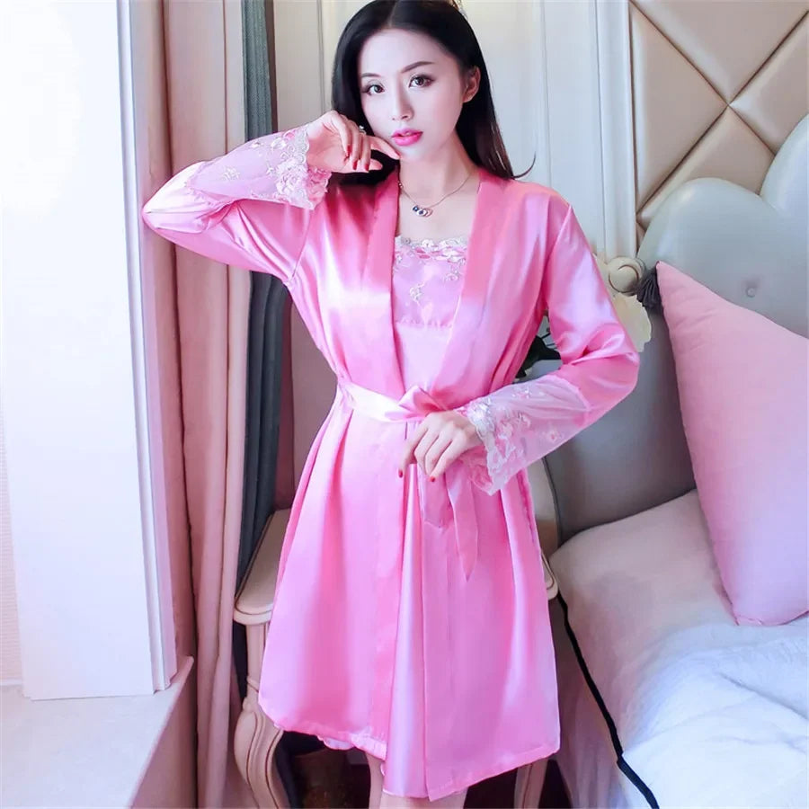 Sexy Nightwear Lace Patchwork Round Neck Lace Sleepwear Women'S Night Dress Nightgown Lace Negligee Sleeved Night Gown