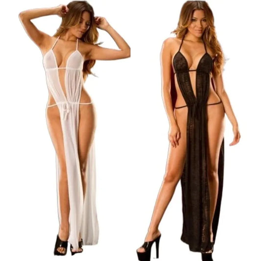 See Through Split Dress Lace Sexy Lingerie Transparent Sexi Women Suspenders Skirt Erotic Underwear Ladies Night Club Dresses