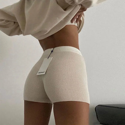 Summer Knitted Shorts Cotton Women Casual Yoga Mini Sexy High Waist Ribber Streetwear Basic Biker High Stretched Shorts