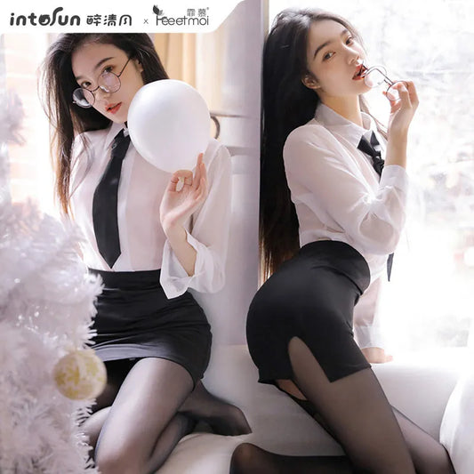 Sexy Costumes Women Secretary Porn Outfit Role Teacher School Girl Uniform Office Lady Cosplay Sex Costumes Crotchless Pantyhose