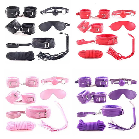 7Pcs Bdsm Kit Sex Toys Handcuffs Bondage Shop Menottes Juguetes Sexuales Para Parja Self Adult Mouth Gag Whip Game Slave Femdom