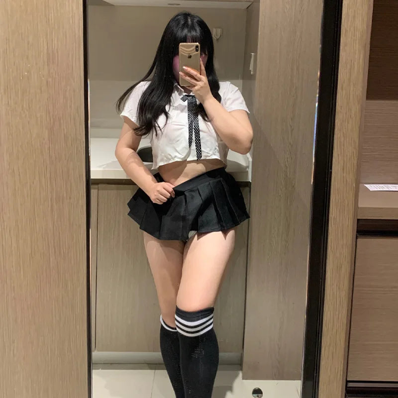 5XL Plus Size Women School Girl Uniform Outfit Dress Cosplay Costume Miniskirt Suit Sexy Lingerie Skirt Set Student Role-playing