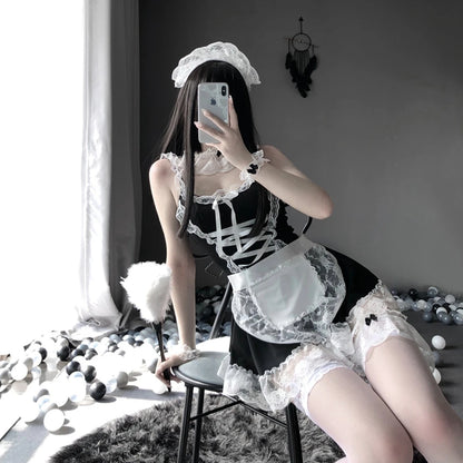 Women Sexy Lingerie Costume French Apron Maid Dress Cosplay Servant Lolita Hot Babydoll Dress Uniform Erotic Role Play Costume