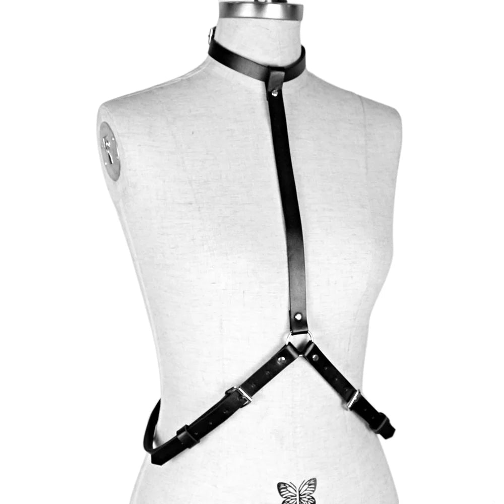 Women Sexy PU Leather Harness Lingerie Goth Harajuku Body Stockings Garter Belt Fetish Erotic Rave Sword Belts Gothic Clothes