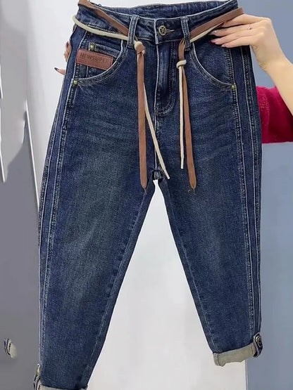 2023 NEW Spring Autumn High Waist Straight Jeans Loose Fit Stretch Haren Denim Pants Ladies Ankle-Length Jeans Pants