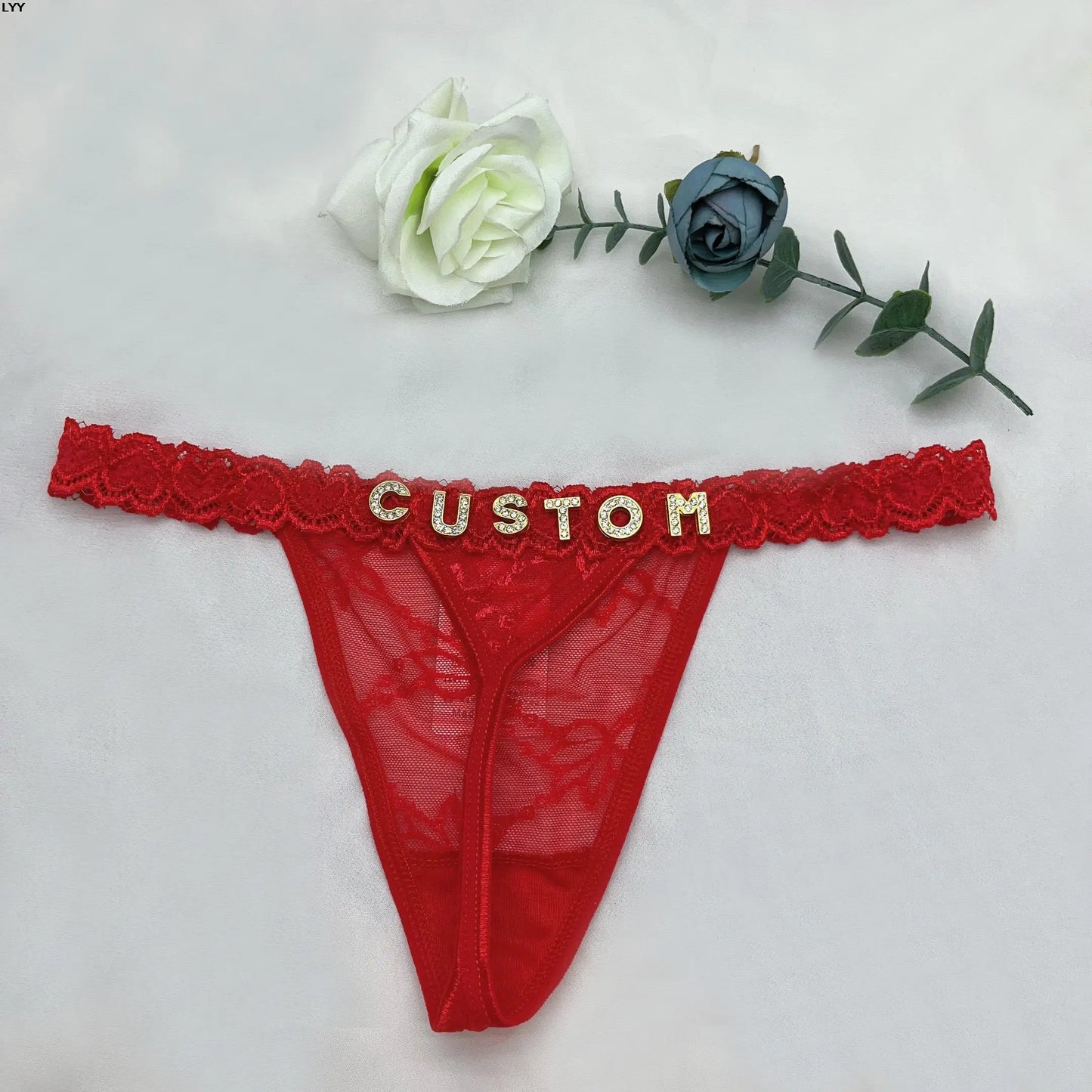 Custom Thong กางเกงผู้หญิง Custom ชื่อสตริงเครื่องประดับเซ็กซี่เลดี้ที่กำหนดเอง Gold Letter บิกินี่บุคลิกภาพส่วนบุคคลทอง