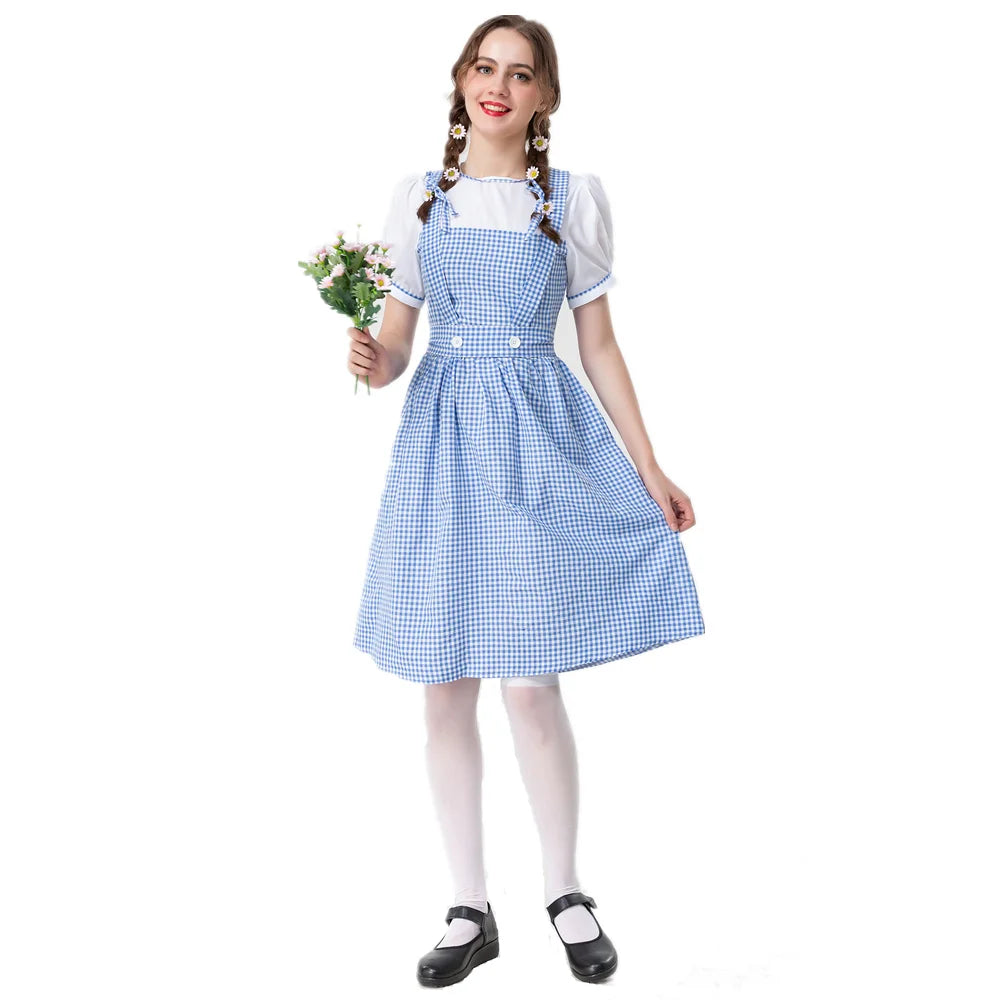 Robe à carreaux bleue Dorothy pour adulte, Costume d'halloween Cosplay Oktoberfest Dirndl pour femmes