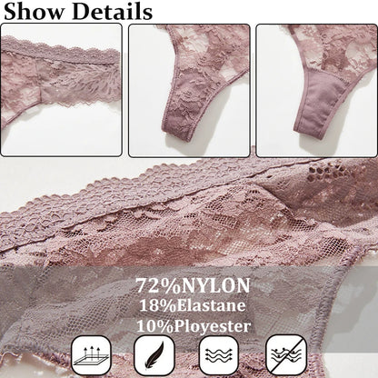 Sexy Lingerie Visible Red Lace Thongs Transparent Women Panties Breathable G-string Lady Low Rise Underwear Cotton Crotch T-back