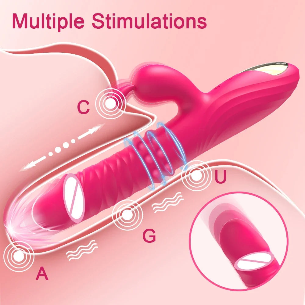 Vibromasseur lapin pour femmes, vagin, point G, mamelon, stimulateur de Clitoris, gode rotatif télescopique pour adultes, jouets Sexy