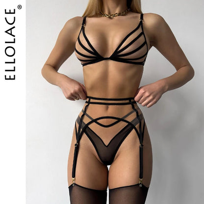 Ellolace Sensual Lingerie Nude Sans Couture Voir À Travers Des Sous-Vêtements Soutien-Gorge Transparent Sexy Jarretière Ensemble Nu Ensembles Exotiques Non Censurés