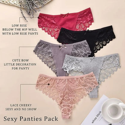 6PCS Women Plus Size Panties Sexy Lace Thongs G-string Women Underwear Low-rise Female Briefs Ladies Underpants Sexy Tangas 4XL